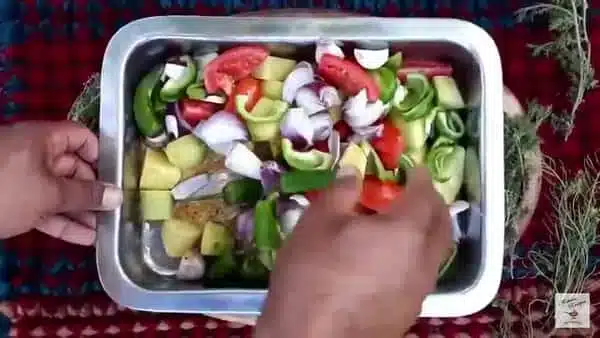 apply mixture to the chopped veggies