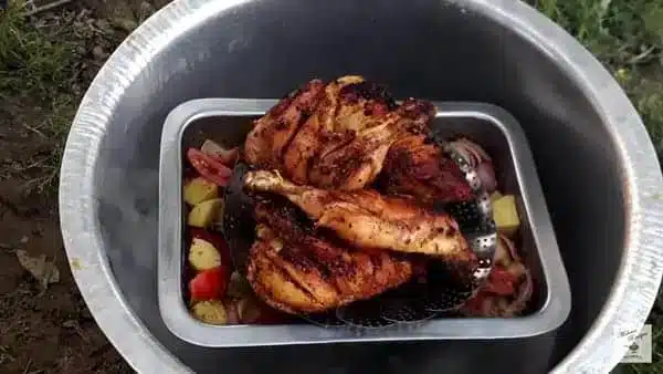 place the chicken on the vegetables