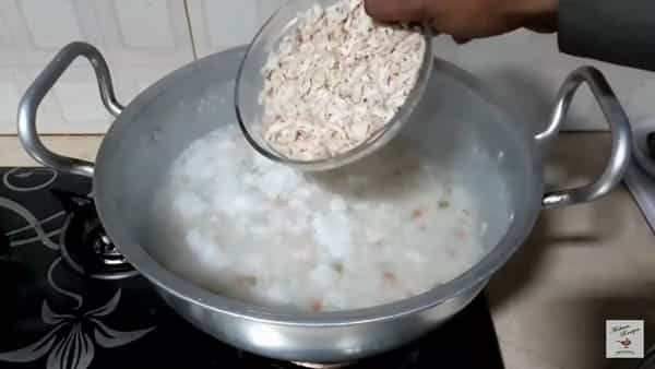 add in egg whites and shredded chicken