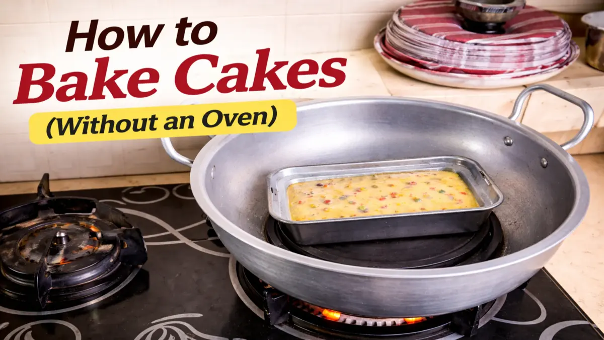 baking a cake on the stovetop in a wok without an oven