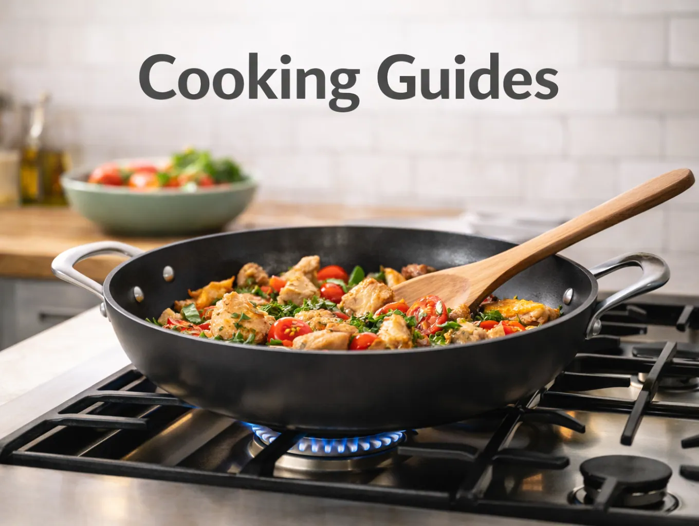 Cooking Guides Category Image Cooking food in a pan on a kitchen stove