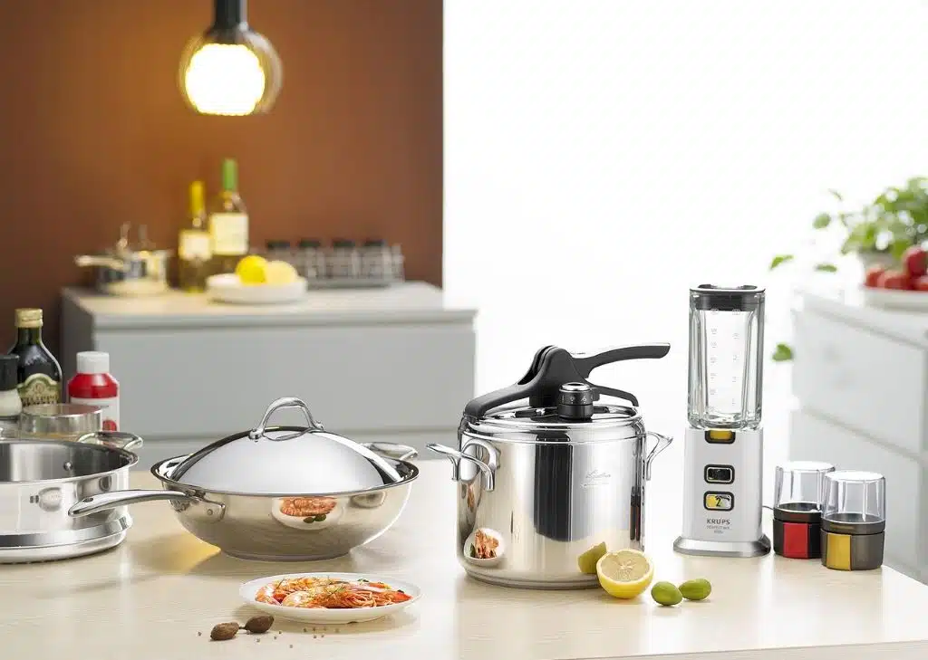 stainless steel cookware in a kitchen