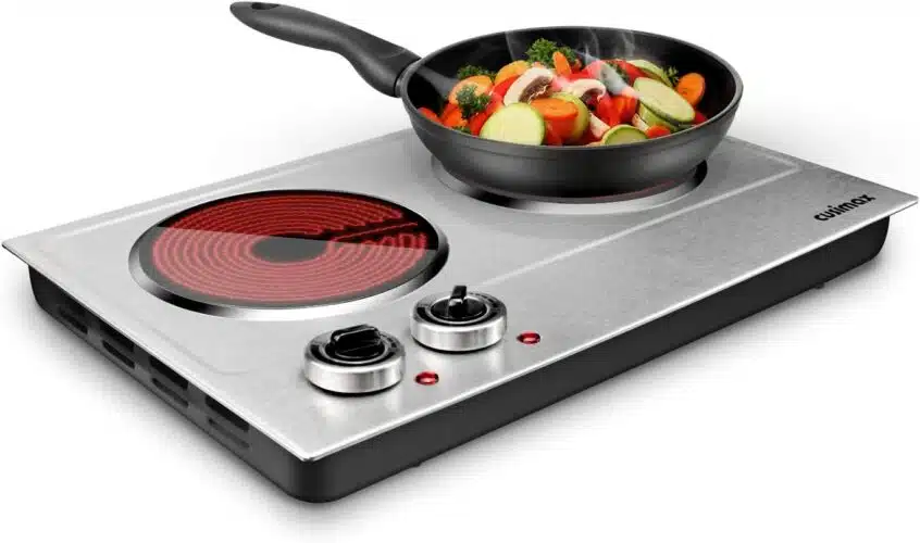CUSIMAX 1800W Ceramic Electric Hot Plate for Cooking, Dual Control Infrared Portable Countertop Burner, Glass Cooktop, Silver, Stainless Steel-Upgraded Version
