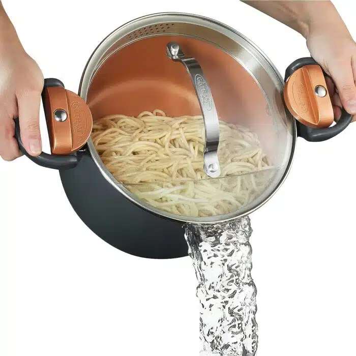 Gotham Steel 5 Quart Stock Multipurpose Pasta Pot with Strainer Lid Twist and Lock Handles, Nonstick Ceramic Surface Makes for Effortless Cleanup with Tempered Glass Lid, Dishwasher Safe, Graphite Gotham Steel 5 Quart Stock Multipurpose Pasta Pot with Strainer Lid Twist and Lock Handles, Nonstick Ceramic Surface Makes for Effortless Cleanup with Tempered Glass Lid, Dishwasher Safe, Graphite