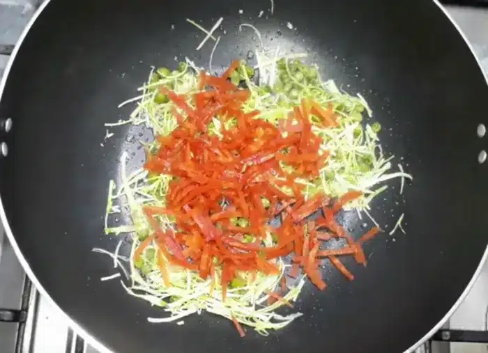 add julienned cabbage and steamed carrots