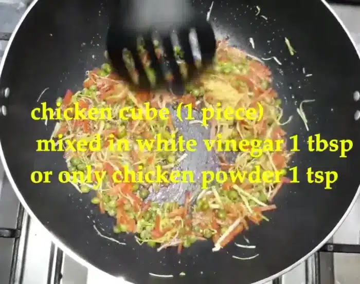 add chicken cube mixed with vinegar and sprinkle salt