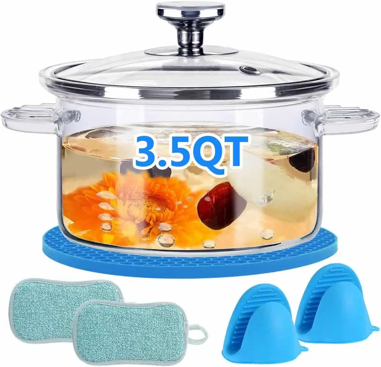 INNOVATIVE LIFE 3.5 Quart Glass Pots for Cooking on Stove, Food-Grade High Borosilicate Glass Saucepans, Lead-free, Heat-Resistant, Clear, Safe for Pasta Noodle, Soup, Milk, Tea INNOVATIVE LIFE 3.5 Quart Glass Pots for Cooking on Stove, Food-Grade High Borosilicate Glass Saucepans, Lead-free, Heat-Resistant, Clear, Safe for Pasta Noodle, Soup, Milk, Tea