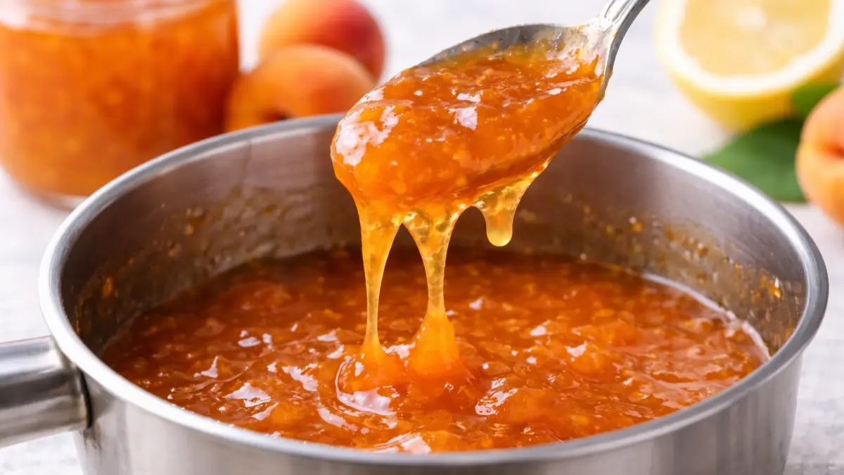 Jam Spoon Test (Sheeting Test) Jam sheeting off a spoon in thick drops to show it has set