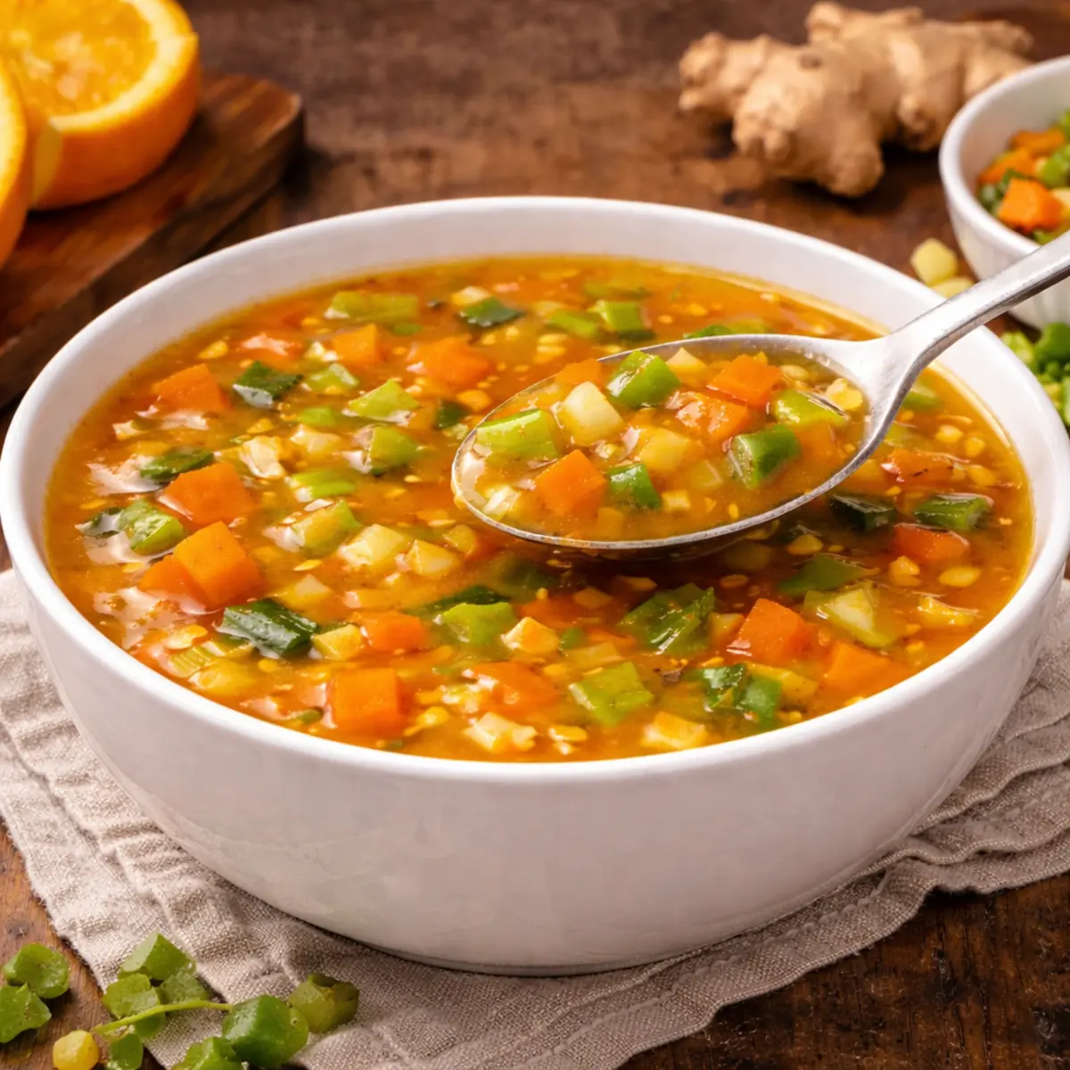 Orange vegetable sauce for fish prepared and served