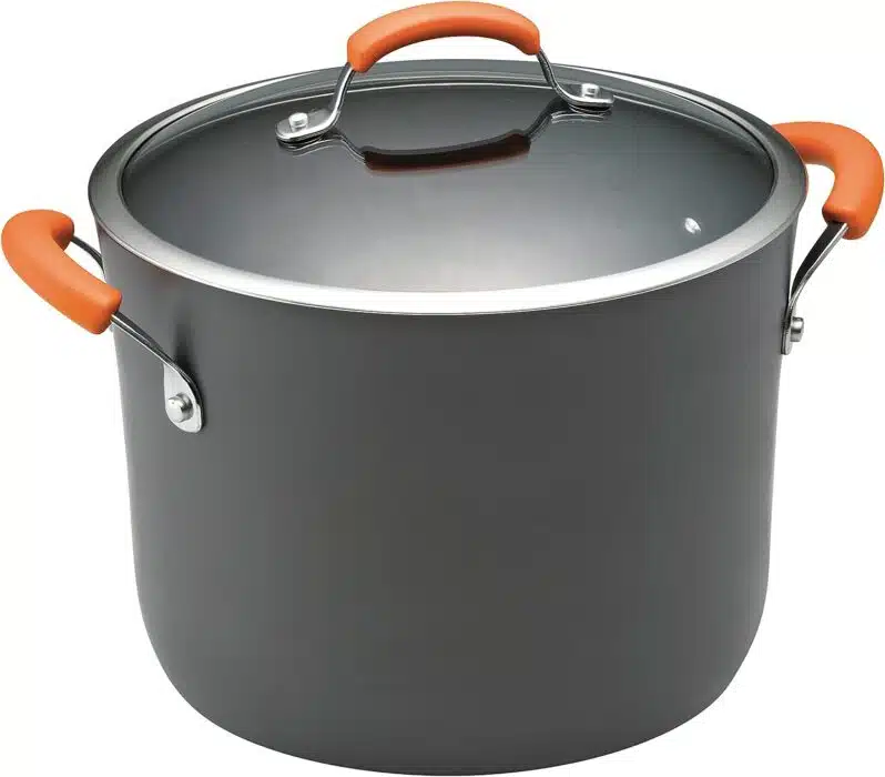 Rachael Ray Brights Hard Anodized Nonstick Stock Pot/Stockpot with Lid, 10 Quart, Gray with Orange Handles Rachael Ray Brights Hard Anodized Nonstick Stock Pot