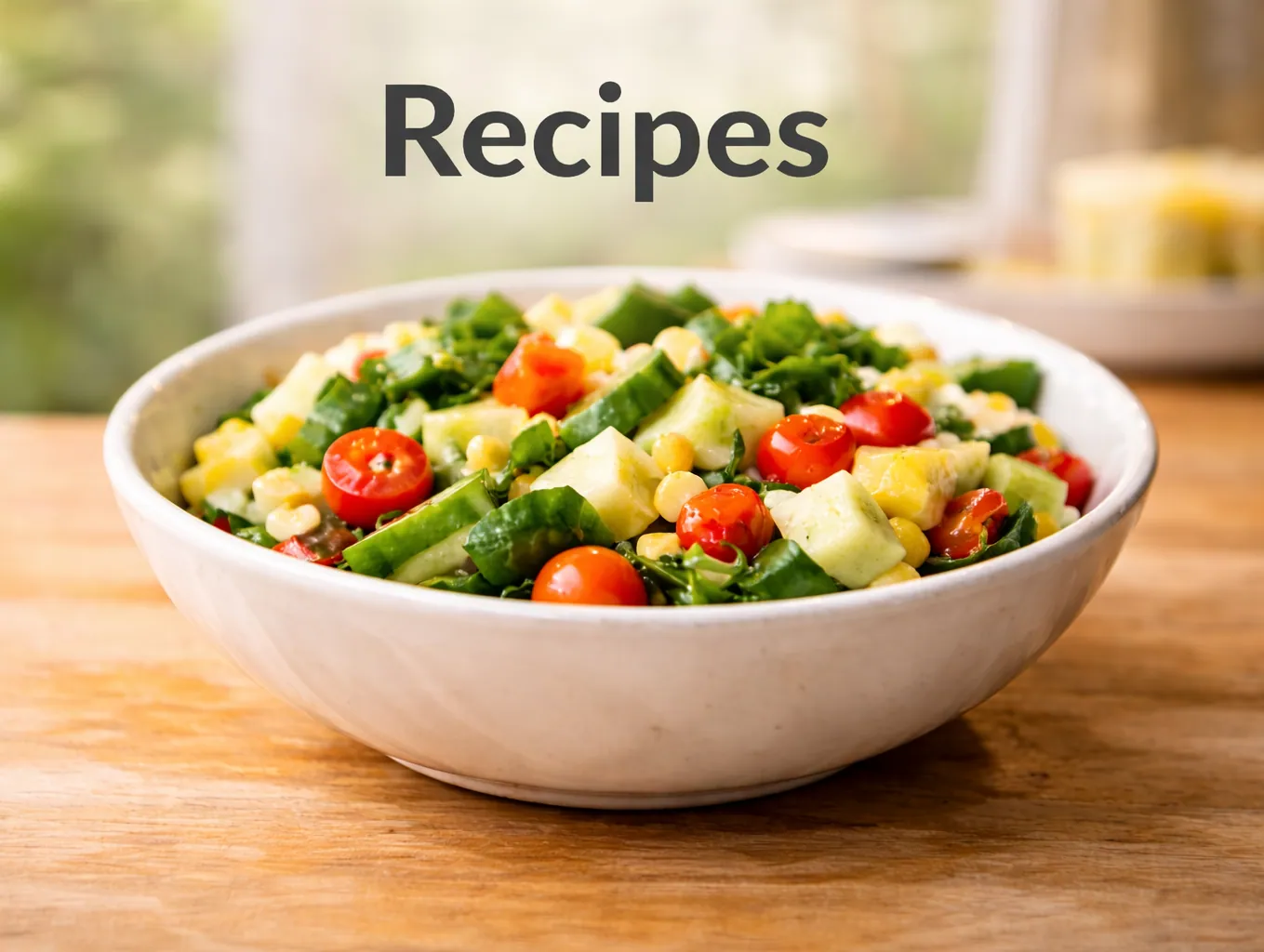 Recipes Category Image Bowl of fresh colorful vegetables on a kitchen counter