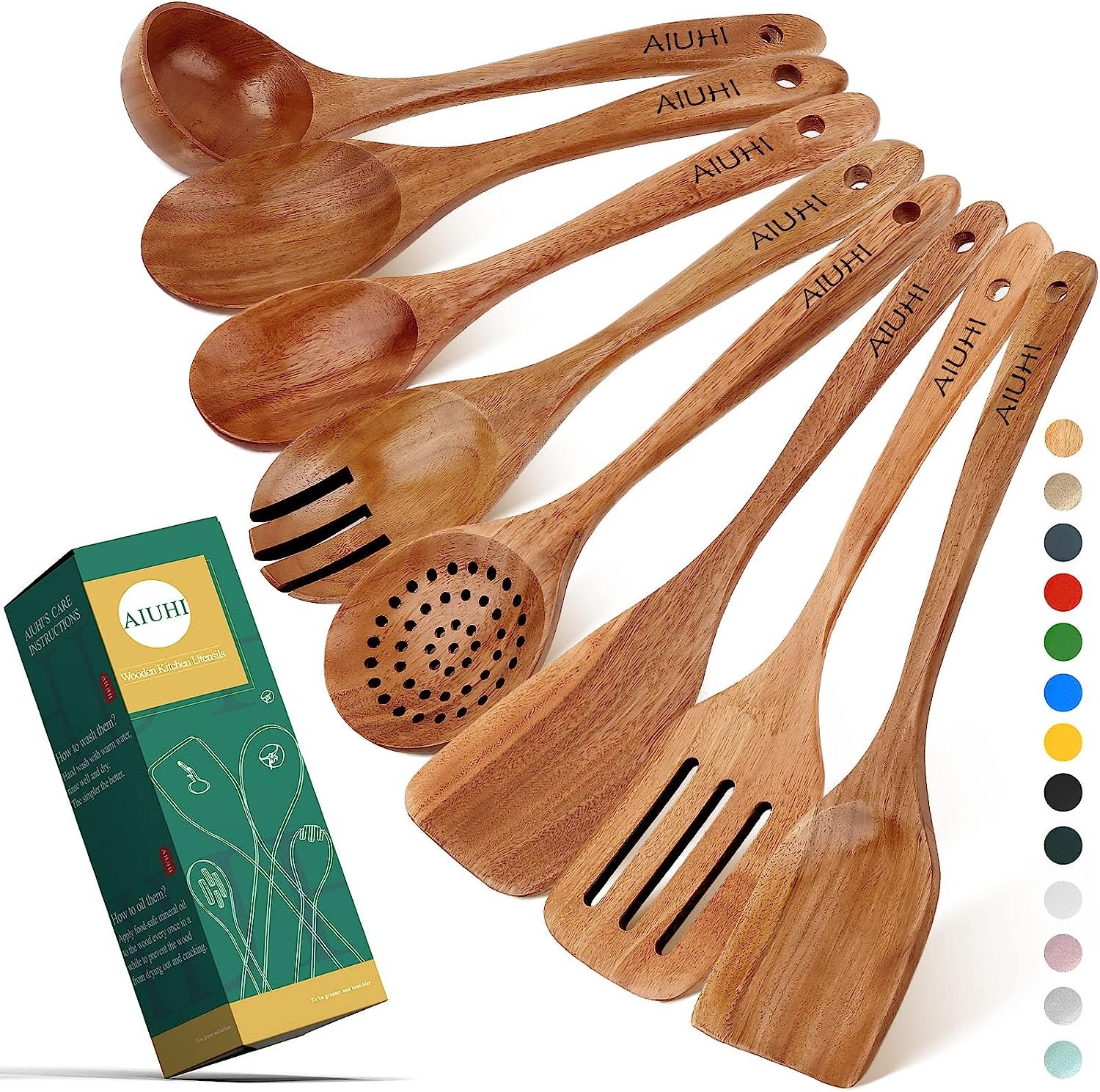 Wooden Spoons for Cooking,Nonstick Kitchen Utensil Set, Non Scratch Natural Teak Wooden Utensils for Cooking(Teak 8 Pack) Wooden Spoons for Cooking,Nonstick Kitchen Utensil Set, Non Scratch Natural Teak Wooden Utensils for Cooking(Teak 8 Pack)